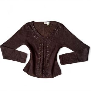 Vintage Semi- sheer Brown sequin embellished mohair blend knit sweater